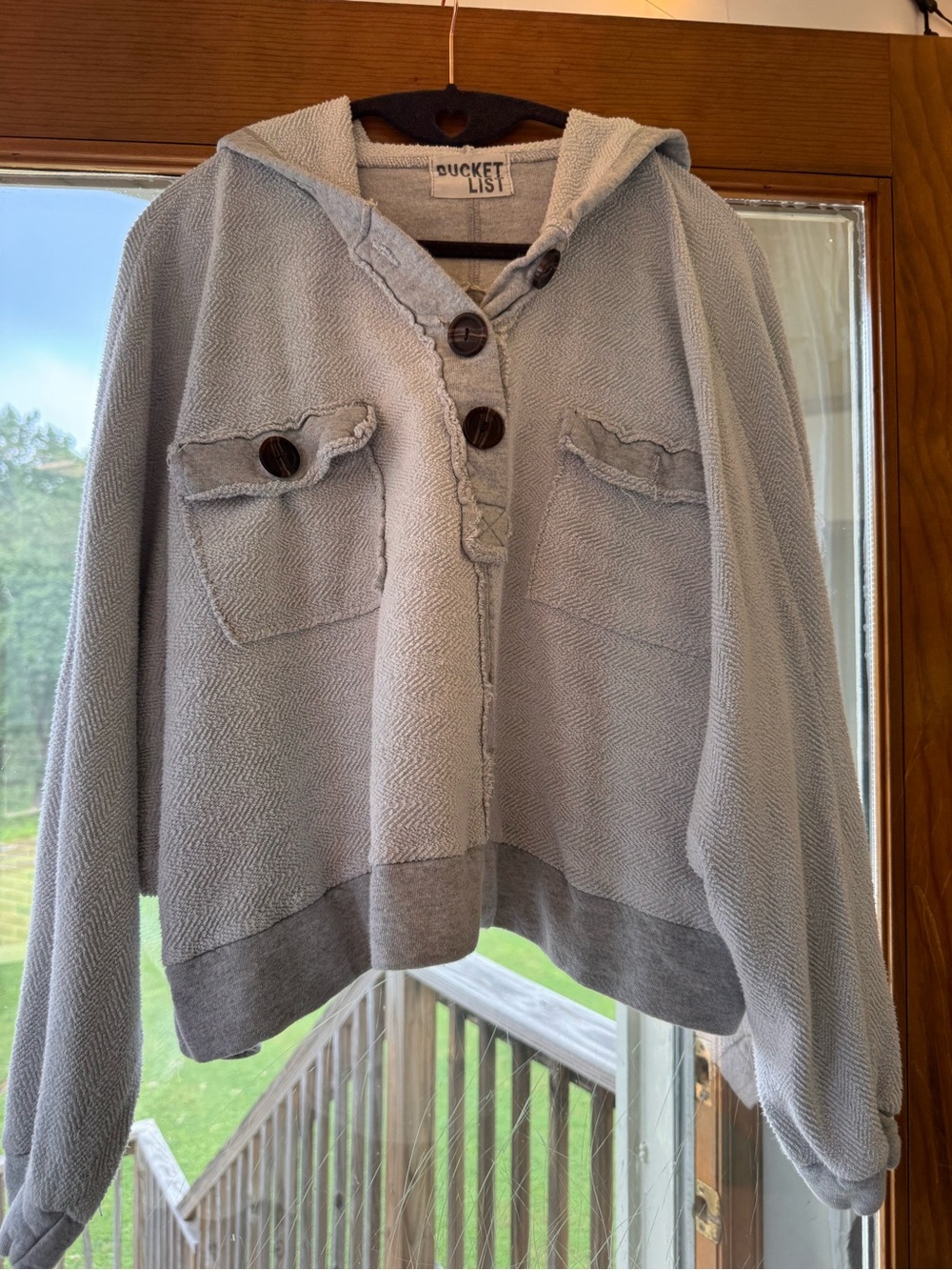BUCKETLIST Pale Gray Hooded Button-Front Cardigan